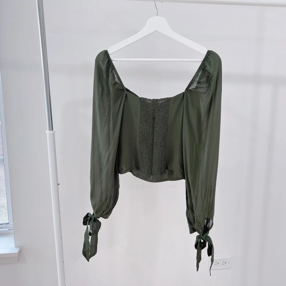 Reformation Sawtelle Sweetheart Blouse Green Puff Sleeve Size 4